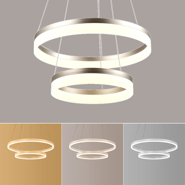 Modern Minimalist Ring LED Chandelier Restaurant Bedroom Creative Personality Round Aluminum Lamps, Double Circle 40+60cm, Stepless Dimming + Remote Control