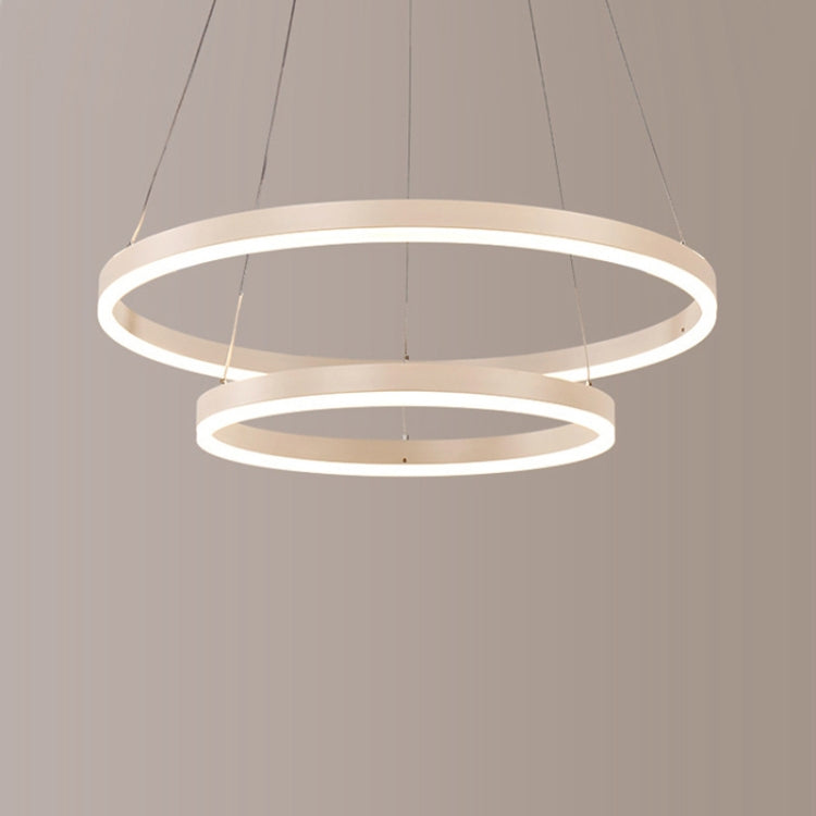 Modern Minimalist Ring LED Chandelier Restaurant Bedroom Creative Personality Round Aluminum Lamps, Double Circle 60+80cm, Stepless Dimming + Remote Control