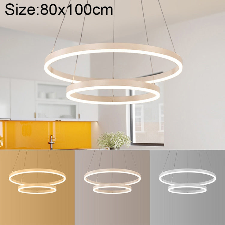 Modern Minimalist Ring LED Chandelier Restaurant Bedroom Creative Personality Round Aluminum Lamps, Double Circle 80+100cm, Stepless Dimming + Remote Control