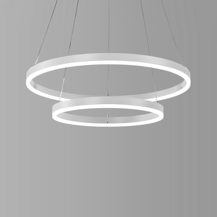 Modern Minimalist Ring LED Chandelier Restaurant Bedroom Creative Personality Round Aluminum Lamps, Double Circle 80+100cm, Stepless Dimming + Remote Control