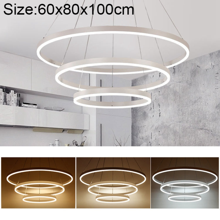 Modern Minimalist Ring LED Chandelier Restaurant Bedroom Creative Personality Round Aluminum Lamp, Three Circle 60+80+100cm, Stepless Dimming + Remote Control