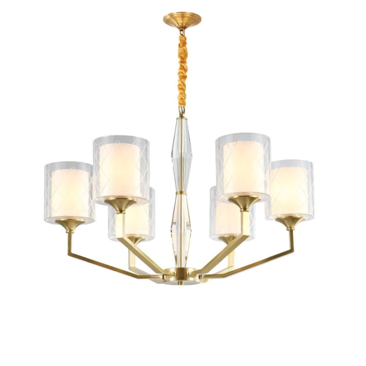 Modern Minimalist Copper Villa Project Boutique Lighting Chandelier, 6 Heads, Double Lampshade