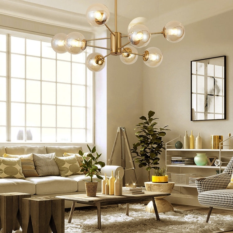 Modern Pure Copper Simple Dining Room Living Room Study Glass Ball Creative Model Room Chandelier, 8 Heads Chandeliers