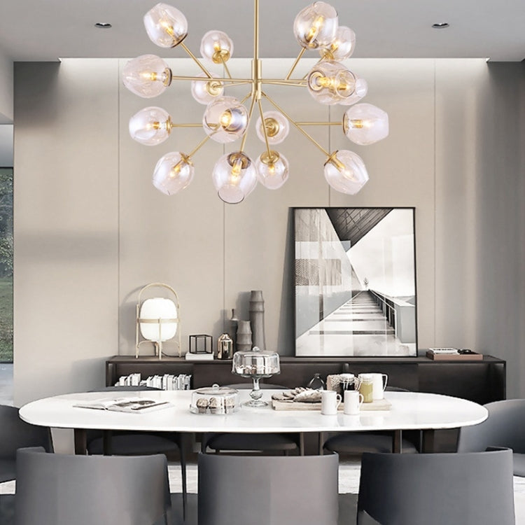 Modern Pure Copper Simple Dining Room Living Room Study Glass Ball Creative Model Room Chandelier, 16 Heads