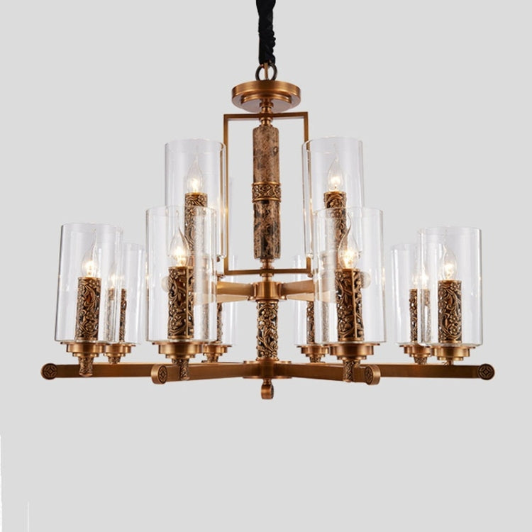 Living Room Simple Atmosphere Restaurant Classical Household Copper Chandelier Pendant Light, 8+4 Heads