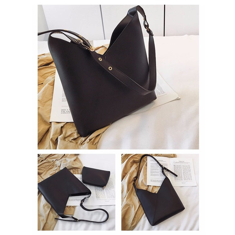 2 in 1 Large-capacity Solid Color Single Shoulder Bag Ladies Handbag