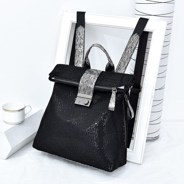Fashion Sequin PU Double-Shoulder Bag Ladies Handbag Messenger Bag (Black)