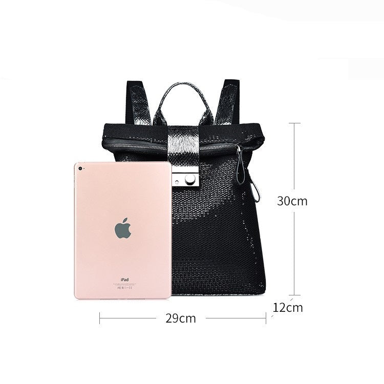 Fashion Sequin PU Double-Shoulder Bag Ladies Handbag Messenger Bag (Black)