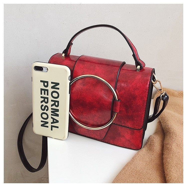 Retro Casual Single Shoulder Bag Ring Small Square Bag Ladies Messenger Bag Handbag