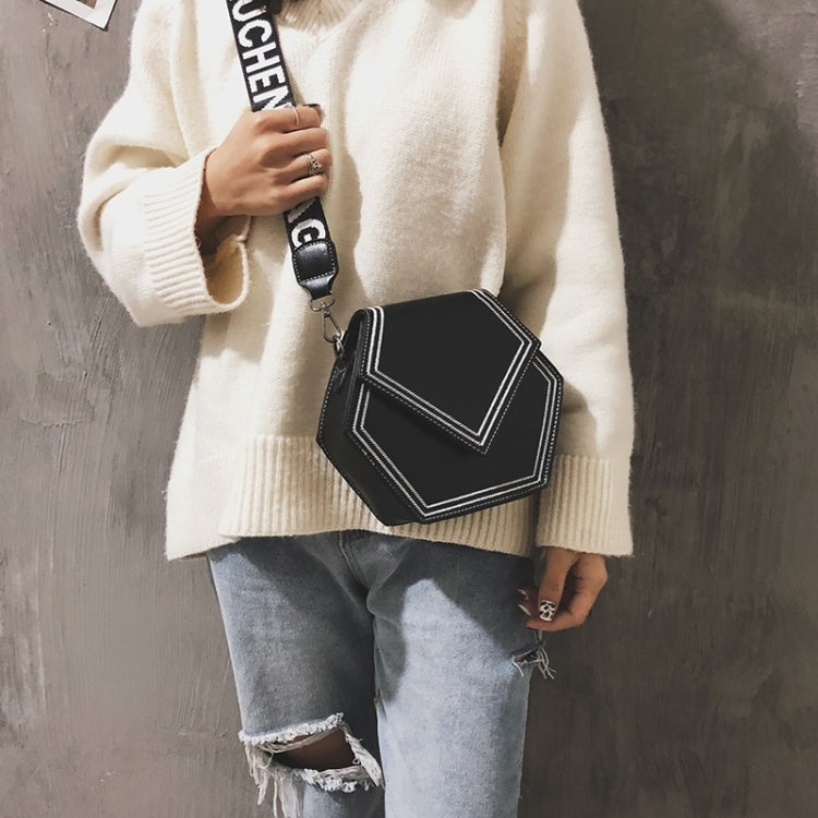 Pure Color Retro PU Hexagonal Single Shoulder Bag Ladies Messenger Handbag (Black)