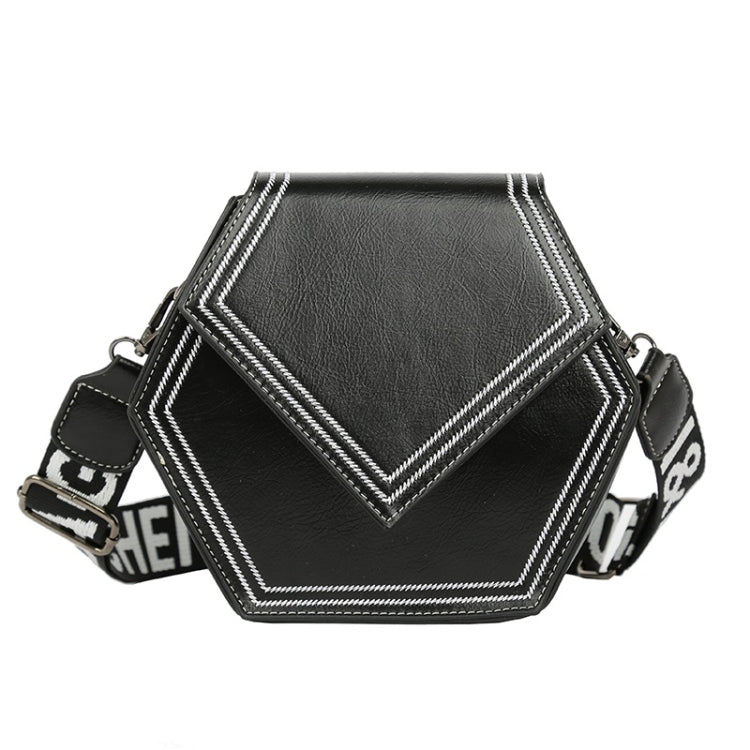 Pure Color Retro PU Hexagonal Single Shoulder Bag Ladies Messenger Handbag (Black)