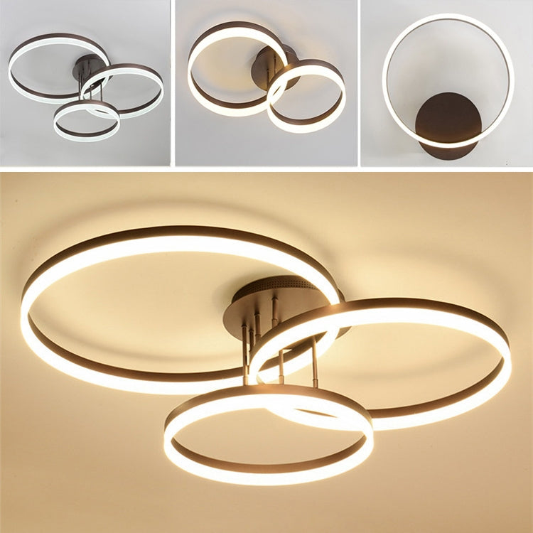 75W Modern Minimalist Atmosphere Bedroom Restaurant Study Creative Personality LED Ceiling Lamp, Three Circles 90x72cm, Stepless Dimming + Remote Control