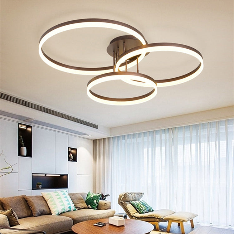 75W Modern Minimalist Atmosphere Bedroom Restaurant Study Creative Personality LED Ceiling Lamp, Three Circles 90x72cm, Stepless Dimming + Remote Control