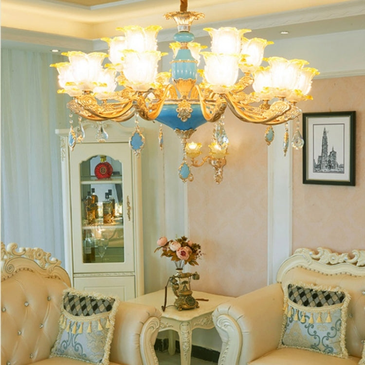 Living Room Zinc Alloy Home Restaurant Bedroom Atmospheric Crystal Chandelier with Bulbs, 15 Heads