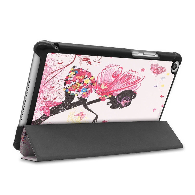Butterfly Fairy Girl Pattern Colored Painted Horizontal Flip PU Leather Case for Huawei Honor Tab 5 8.0, with Three-folding Holder
