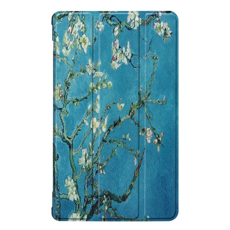 Apricot Flower Pattern Colored Painted Horizontal Flip PU Leather Case for Huawei Honor Tab 5 8.0, with Three-folding Holder