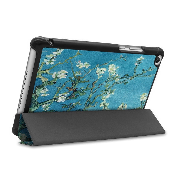 Apricot Flower Pattern Colored Painted Horizontal Flip PU Leather Case for Huawei Honor Tab 5 8.0, with Three-folding Holder