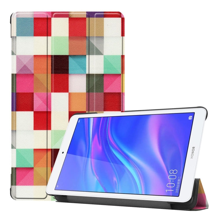 Magic Cube Pattern Colored Painted Horizontal Flip PU Leather Case for Huawei Honor Tab 5 8.0, with Three-folding Holder