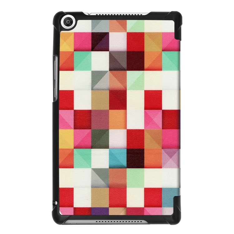 Magic Cube Pattern Colored Painted Horizontal Flip PU Leather Case for Huawei Honor Tab 5 8.0, with Three-folding Holder