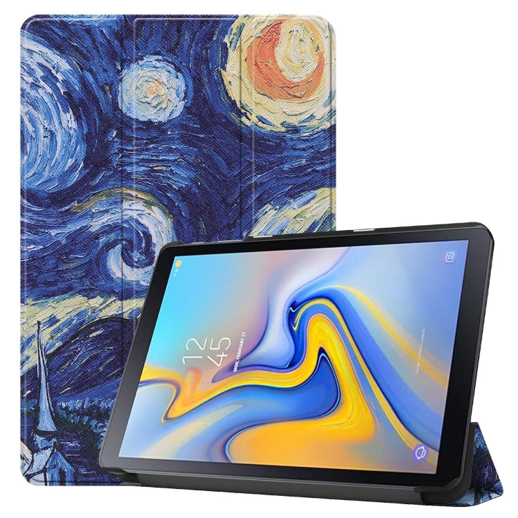 Sky Pattern Colored Painted Horizontal Flip PU Leather Case for Galaxy Tab Advanced2 / T583, with Three-folding Holder