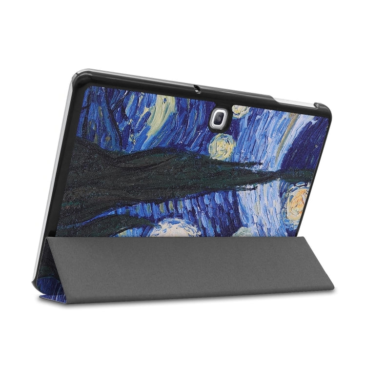 Sky Pattern Colored Painted Horizontal Flip PU Leather Case for Galaxy Tab Advanced2 / T583, with Three-folding Holder