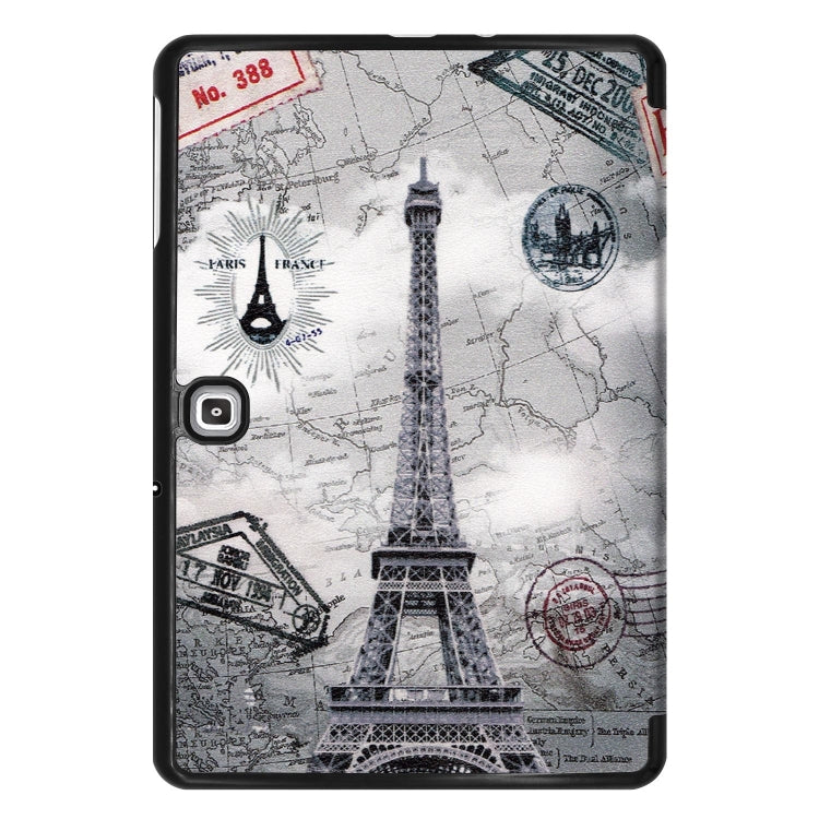 Retro Tower Pattern Colored Painted Horizontal Flip PU Leather Case for Galaxy Tab Advanced2 / T583, with Three-folding Holder