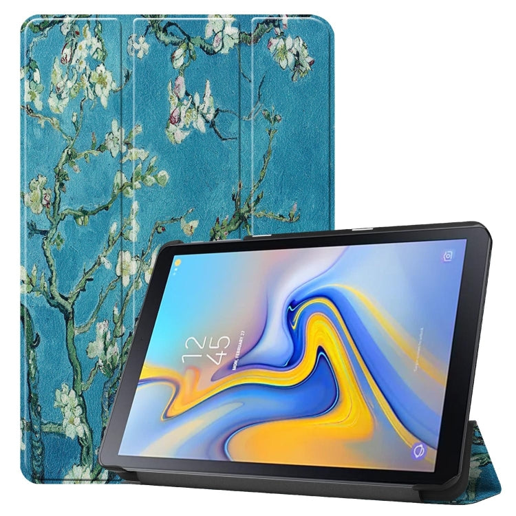 Apricot Flower Pattern Colored Painted Horizontal Flip PU Leather Case for Galaxy Tab Advanced2 / T583, with Three-folding Holder