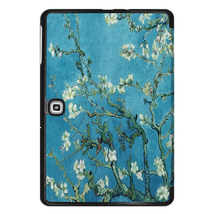 Apricot Flower Pattern Colored Painted Horizontal Flip PU Leather Case for Galaxy Tab Advanced2 / T583, with Three-folding Holder