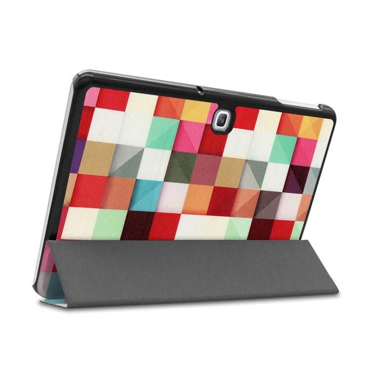 Magic Cube Pattern Colored Painted Horizontal Flip PU Leather Case for Galaxy Tab Advanced2 / T583, with Three-folding Holder