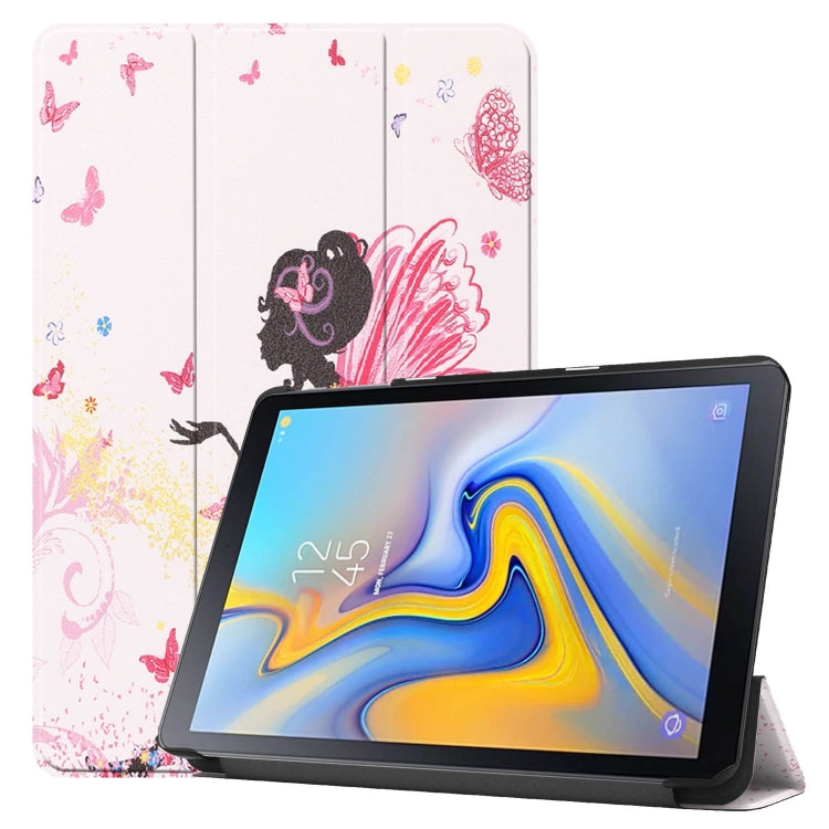 Butterfly Fairy Girl Pattern Colored Painted Horizontal Flip PU Leather Case for Galaxy Tab Advanced2 / T583, with Three-folding Holder