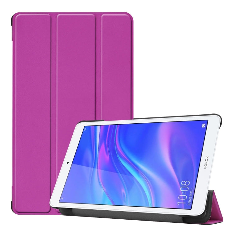 Solid Color Custer Texture Horizontal Flip PU Leather Case for Huawei Honor Tab 5 8.0, with Three-folding Holder