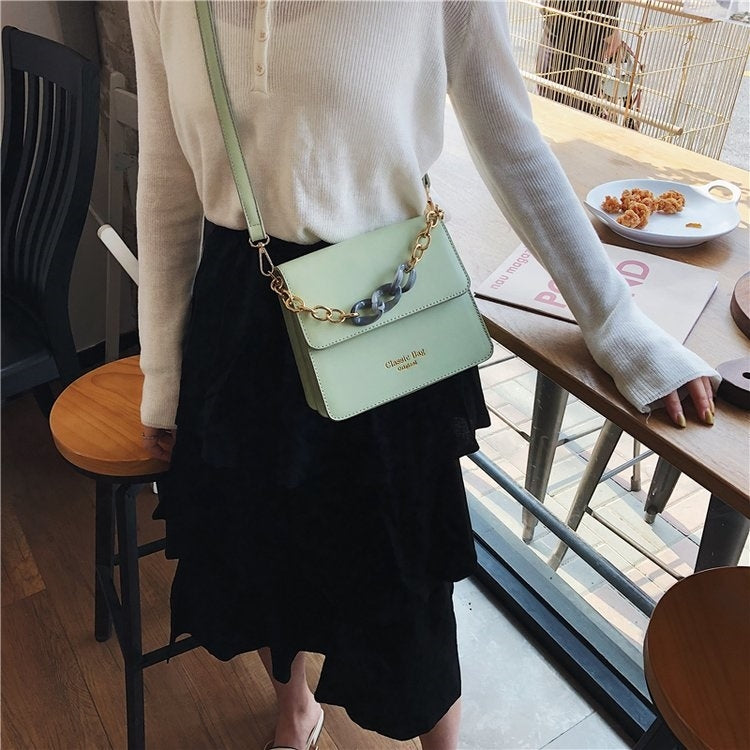 Chain Handle Magnetic Buckle PU Leather Single Shoulder Bag Ladies Handbag Messenger Bag
