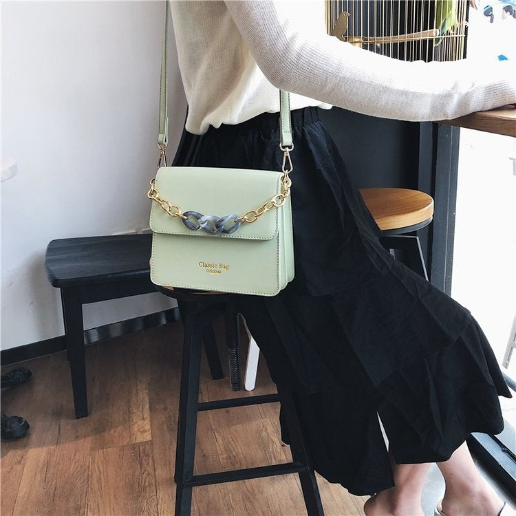 Chain Handle Magnetic Buckle PU Leather Single Shoulder Bag Ladies Handbag Messenger Bag