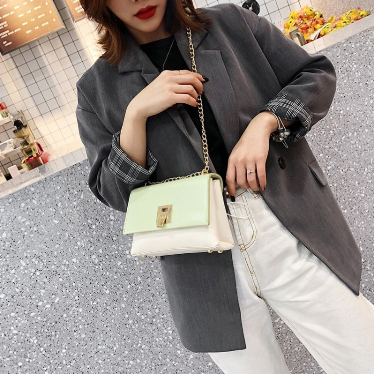 Lock Buckle Color Matching PU Leather Chain Single Shoulder Bag Ladies Handbag Messenger Bag