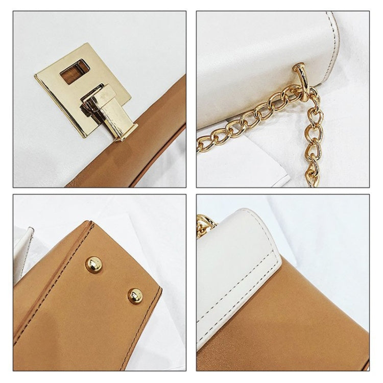 Lock Buckle Color Matching PU Leather Chain Single Shoulder Bag Ladies Handbag Messenger Bag