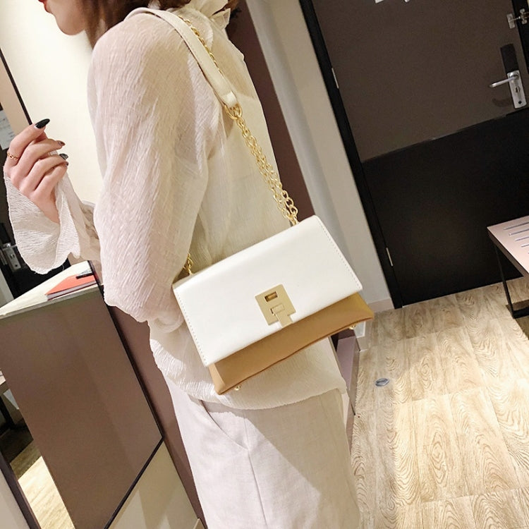 Lock Buckle Color Matching PU Leather Chain Single Shoulder Bag Ladies Handbag Messenger Bag