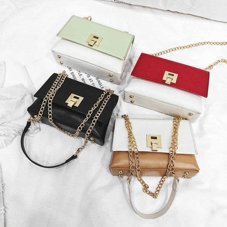 Lock Buckle Color Matching PU Leather Chain Single Shoulder Bag Ladies Handbag Messenger Bag