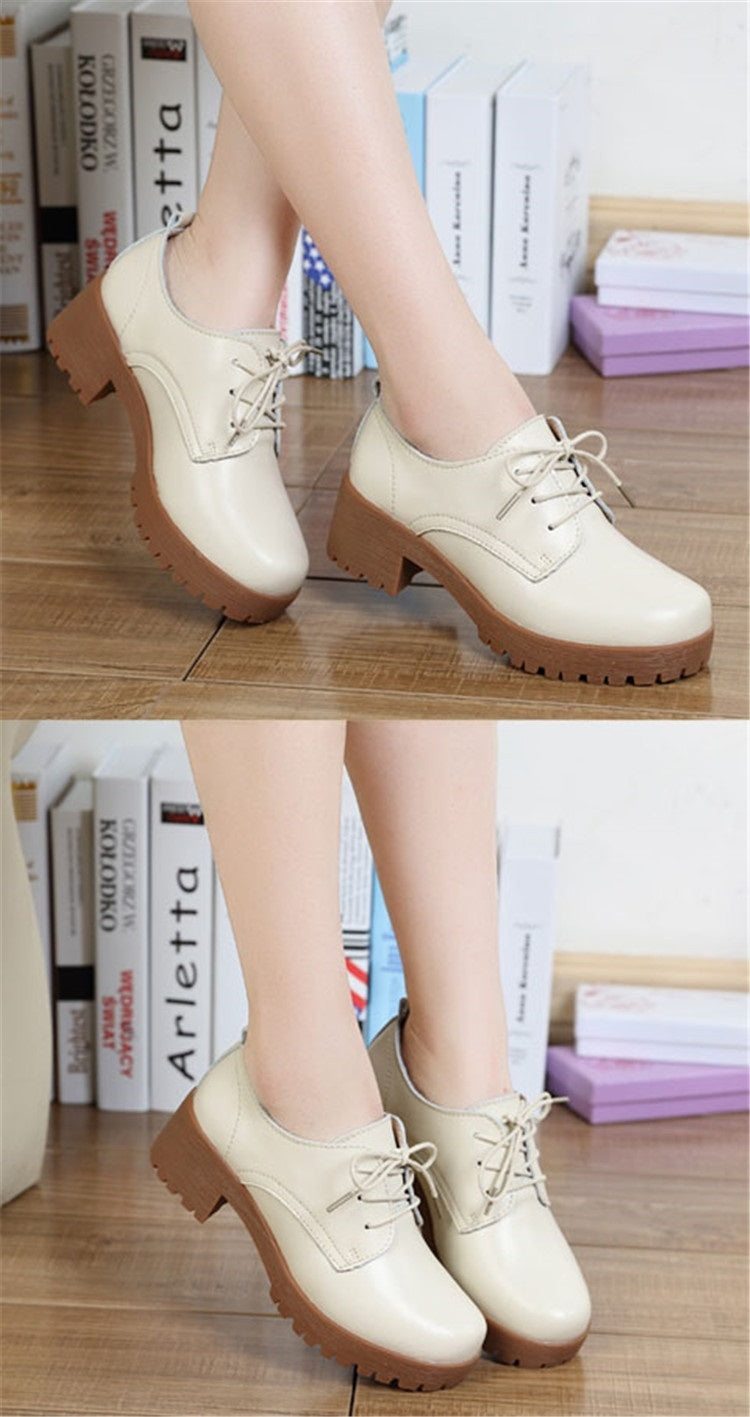 Round Head Thick Heel College Wind Style Microfiber Leather Shoes Casual Shoes for Women