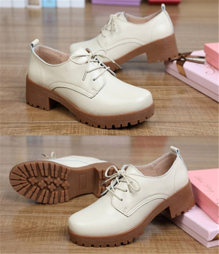 Round Head Thick Heel College Wind Style Microfiber Leather Shoes Casual Shoes for Women