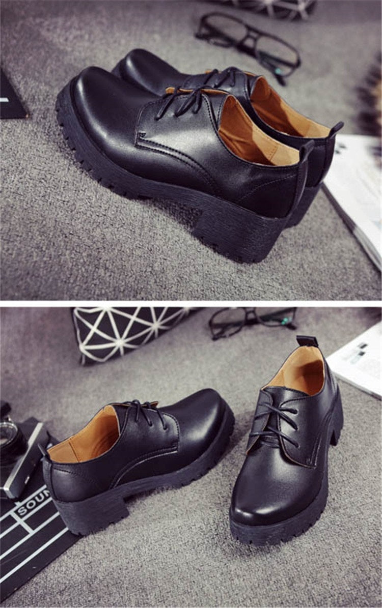 Round Head Thick Heel College Wind Style Microfiber Leather Shoes Casual Shoes for Women