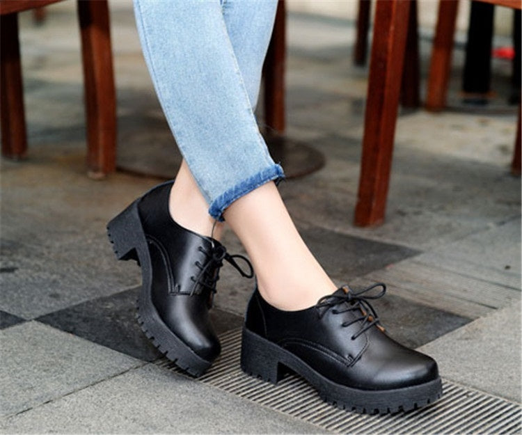 Round Head Thick Heel College Wind Style Microfiber Leather Shoes Casual Shoes for Women