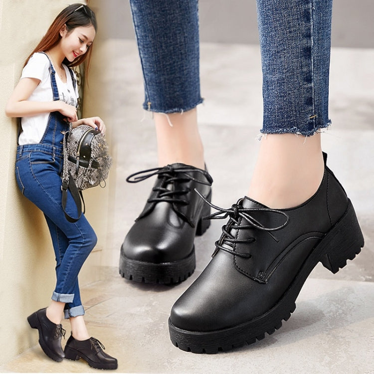 Round Head Thick Heel College Wind Style Microfiber Leather Shoes Casual Shoes for Women
