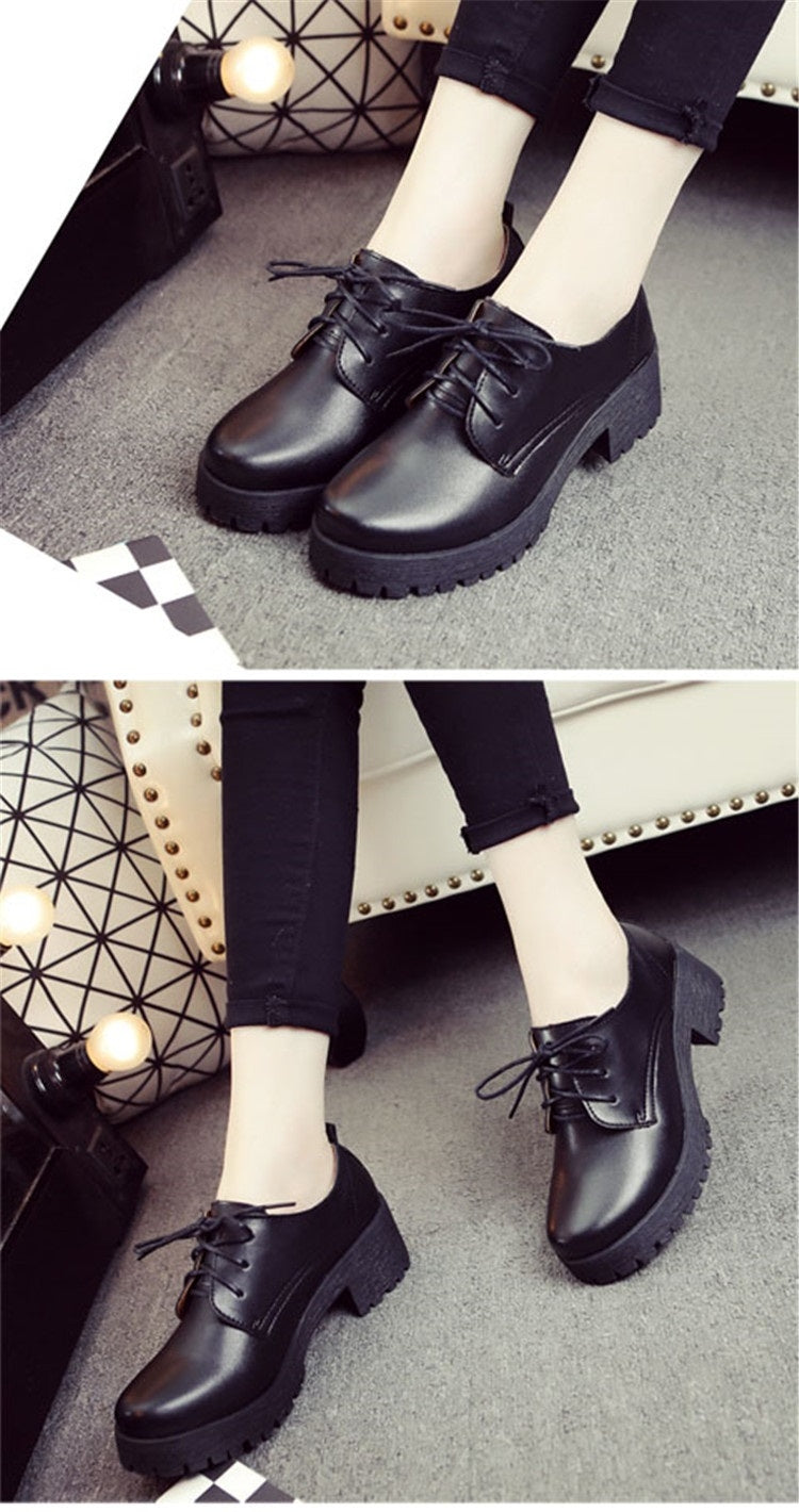 Round Head Thick Heel College Wind Style Microfiber Leather Shoes Casual Shoes for Women