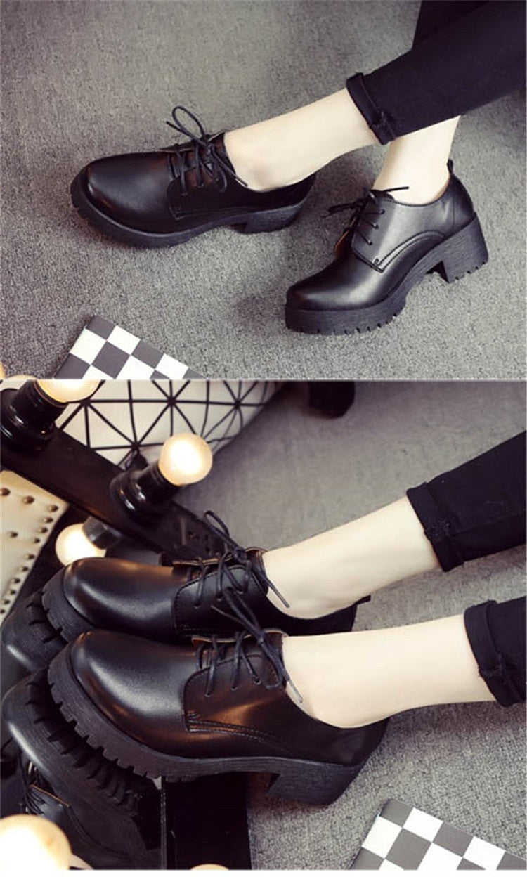 Round Head Thick Heel College Wind Style Microfiber Leather Shoes Casual Shoes for Women