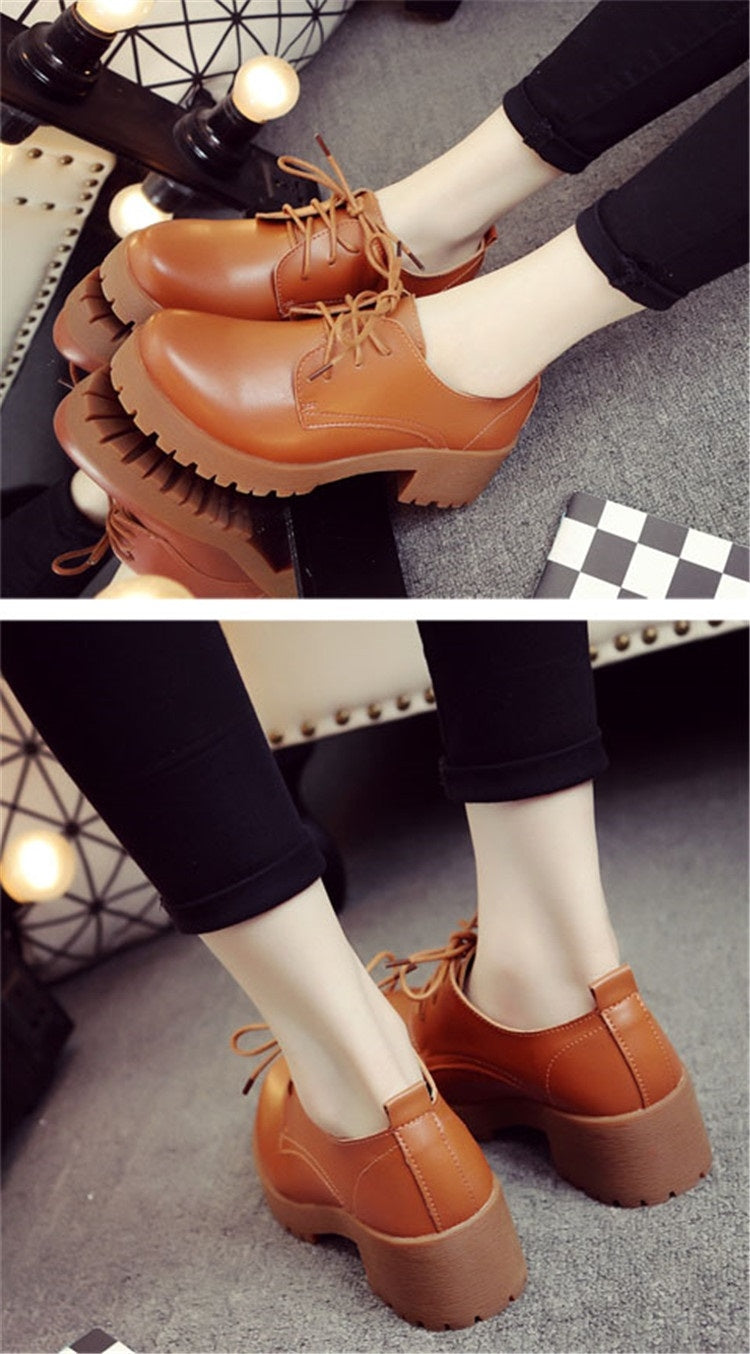 Round Head Thick Heel College Wind Style Microfiber Leather Shoes Casual Shoes for Women