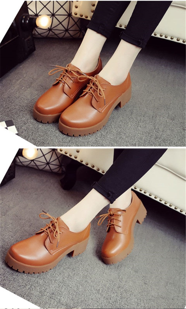 Round Head Thick Heel College Wind Style Microfiber Leather Shoes Casual Shoes for Women
