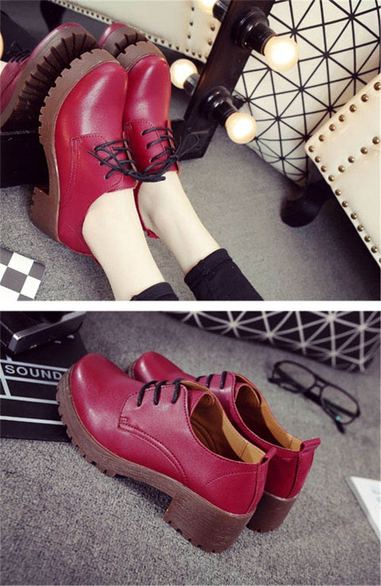 Round Head Thick Heel College Wind Style Microfiber Leather Shoes Casual Shoes for Women