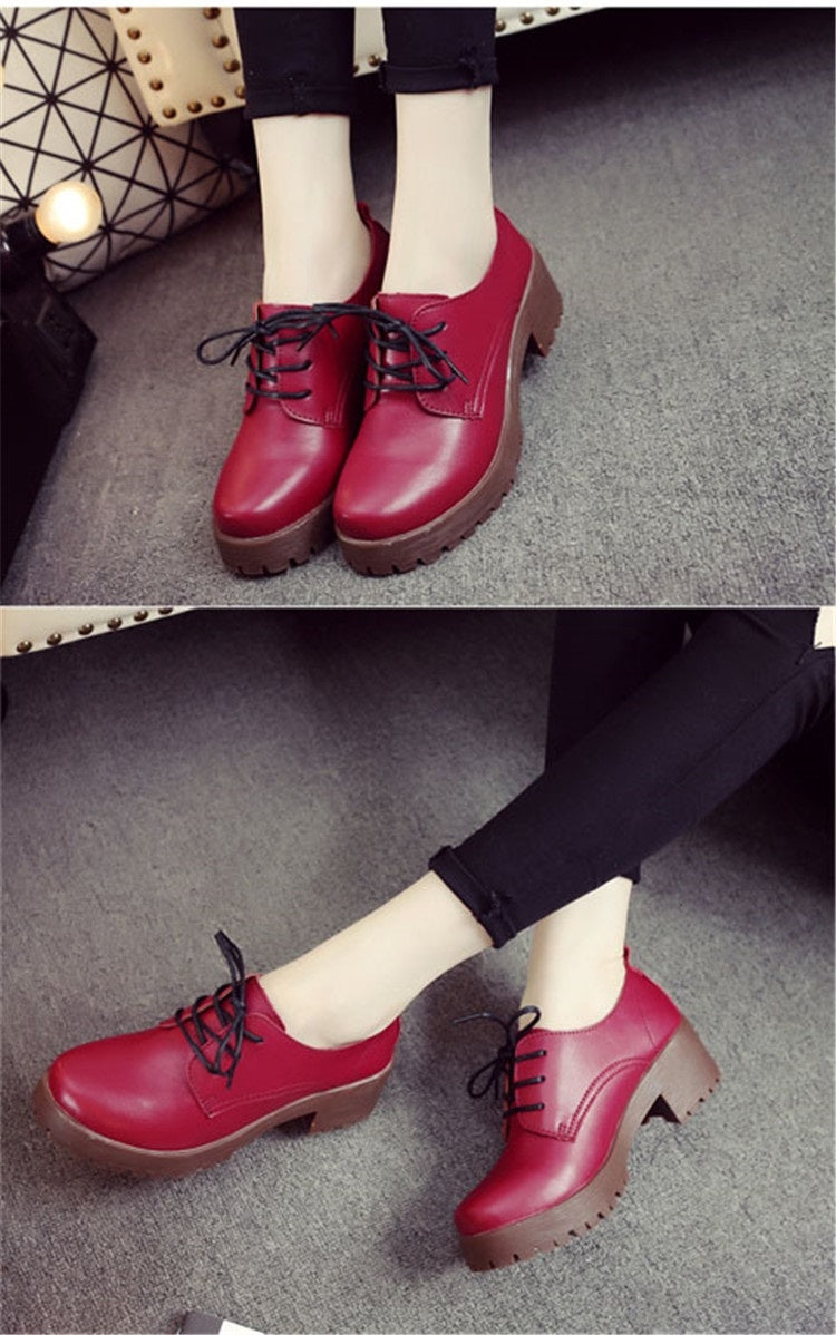Round Head Thick Heel College Wind Style Microfiber Leather Shoes Casual Shoes for Women