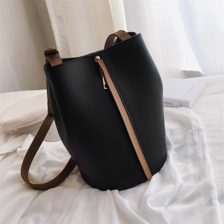 Fashion 2 in 1 Magnetic Buckle Bucket Bag Stitching PU Shoulder Bag Ladies Messenger Bag Handbag