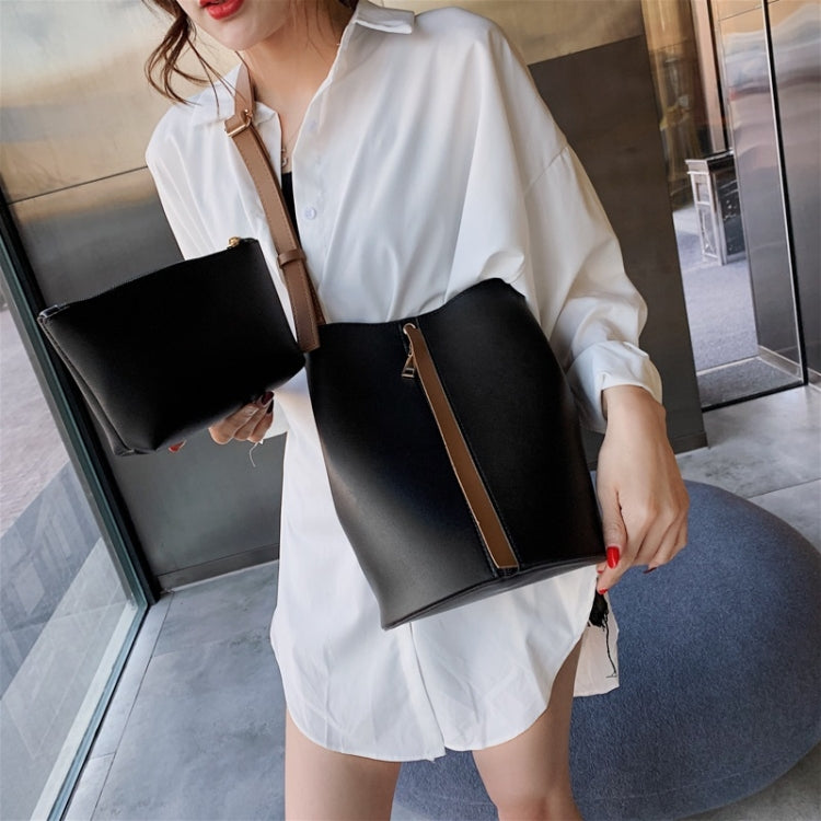 Fashion 2 in 1 Magnetic Buckle Bucket Bag Stitching PU Shoulder Bag Ladies Messenger Bag Handbag